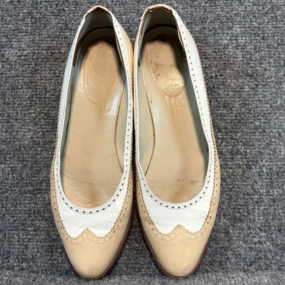 Vintage Harvé Benard Martini Two Tone Tan White Wing Tip Leather Flats 7.5